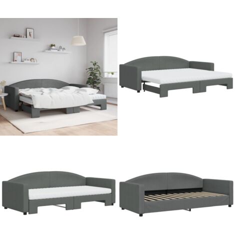 Tagesbett Ausziehbar mit Matratzen Dunkelgrau 90x200 cm Stoff - Sofa - Schlafcouch - Gästebett - Tagesbett - Wohnzimmermöbel - Home & Living