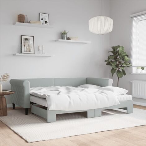 Tagesbett Ausziehbar mit Matratzen Hellgrau 90x190 cm Samt vidaXL