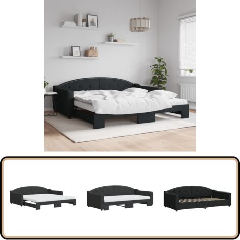 Tagesbett Ausziehbar mit Matratzen Schwarz 100x200 cm Stoff - Schlafsofa - Doppelbett - Gästebett - Tagesbett - Wohnzimmer Möbel