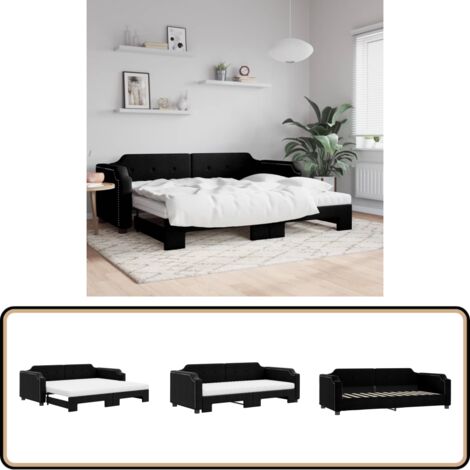 Tagesbett Ausziehbar mit Matratzen Schwarz 100x200 cm Stoff - Schlafsofa - Doppelbett - Gästebett - Tagesbett - Wohnzimmermöbel