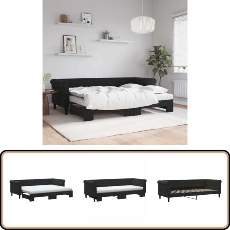 Tagesbett Ausziehbar mit Matratzen Schwarz 80x200 cm Samt - Sofa Bett - Schlafsofa - Gästebett - Doppelbett - Tagesbett