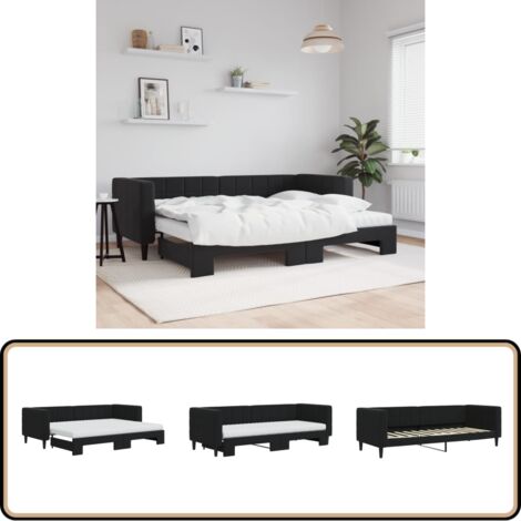 Tagesbett Ausziehbar mit Matratzen Schwarz 80x200 cm Samt - Sofa - Schlafsofa - Gästebett - Tagesbett - Doppelbett