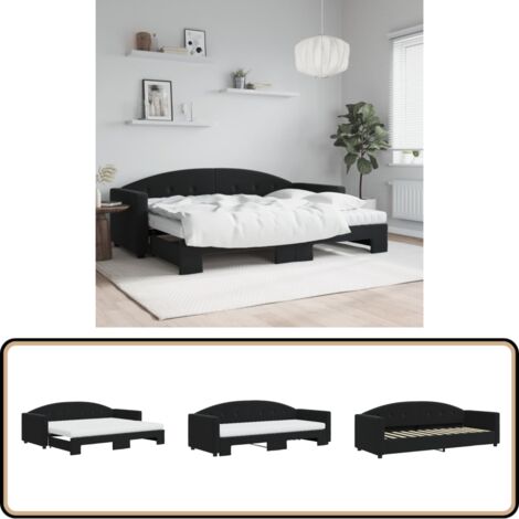 Tagesbett Ausziehbar mit Matratzen Schwarz 80x200 cm Samt - Sofa - Schlafsofa - Gästebett - Tagesbett - Doppelbett