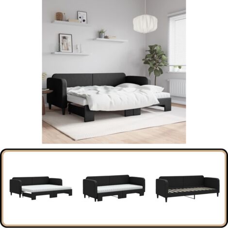 Tagesbett Ausziehbar mit Matratzen Schwarz 80x200 cm Stoff - Sofa Bett - Schlafsofa - Gästebett - Doppelbett - Tagesbett