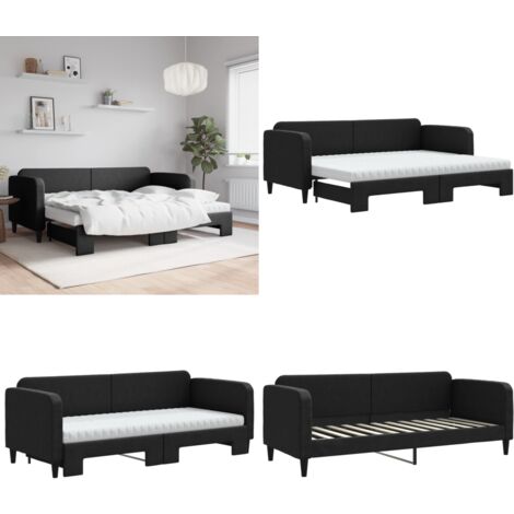 Tagesbett Ausziehbar mit Matratzen Schwarz 80x200 cm Stoff - Sofa Bett - Schlafsofa - Gästebett - Doppelbett - Tagesbett - Home & Living