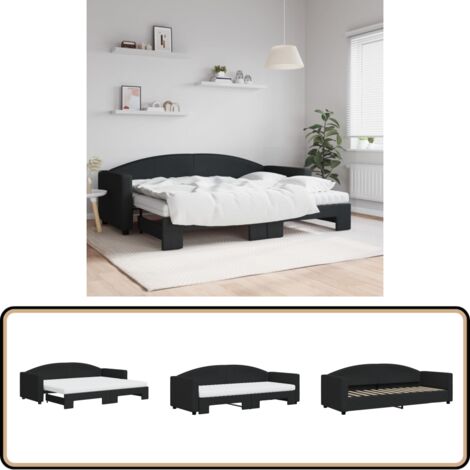 Tagesbett Ausziehbar mit Matratzen Schwarz 80x200 cm Stoff - Sofa - Schlafsofa - Gästebett - Tagesbett - Doppelbett