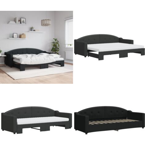 Tagesbett Ausziehbar mit Matratzen Schwarz 80x200 cm Stoff - Sofa - Schlafsofa - Gästebett - Tagesbett - Doppelbett - Home & Living