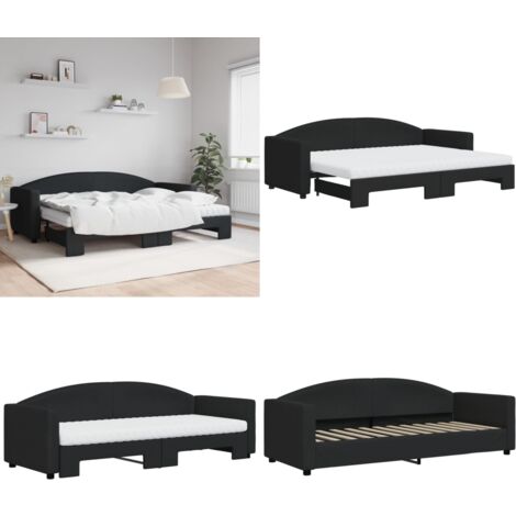 Tagesbett Ausziehbar mit Matratzen Schwarz 80x200 cm Stoff - Sofa - Schlafsofa - Gästebett - Tagesbett - Doppelbett - Home & Living
