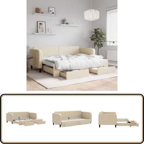 Tagesbett Ausziehbar mit Schubladen Creme 80x200 cm Stoff - Sofa Bett - Schlafcouch - Gästebett - Tagesbett - Wohnzimmer Möbel