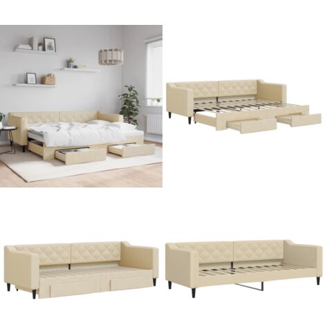 Tagesbett Ausziehbar mit Schubladen Creme 80x200 cm Stoff - Sofa-Bett - Schlafsofa