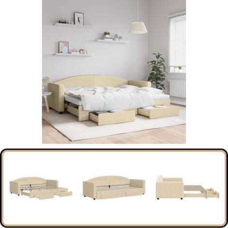 Tagesbett Ausziehbar mit Schubladen Creme 80x200 cm Stoff - Sofa - Gästebett - Schlafsofa - Doppelbett - Tagesbett