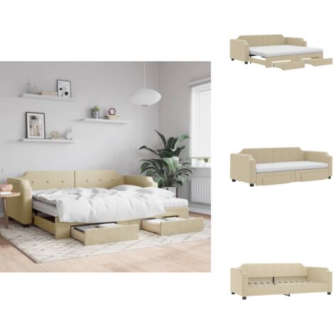 Tagesbett Ausziehbar mit Schubladen Creme 80x200 cm Stoff - Sofa - Schlafsofa - Gästebett - Tagesbett - Doppelbett