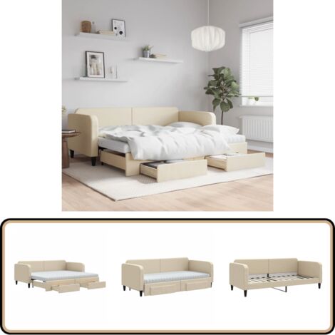 Tagesbett Ausziehbar mit Schubladen Creme 90x200 cm Stoff - Sofa - Schlafcouch - Gästebett - Tagesbett - Möbel
