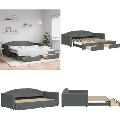 Tagesbett Ausziehbar mit Schubladen Dunkelgrau 100x200 cm Stoff - Schlafsofa - Doppelbett