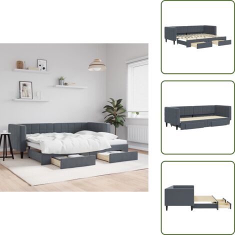 Tagesbett Ausziehbar mit Schubladen Dunkelgrau 80x200 cm Samt - Ausziehbares Tagesbett - Ausziehbare Tagesbetten - Schlafbett - Gästebett
