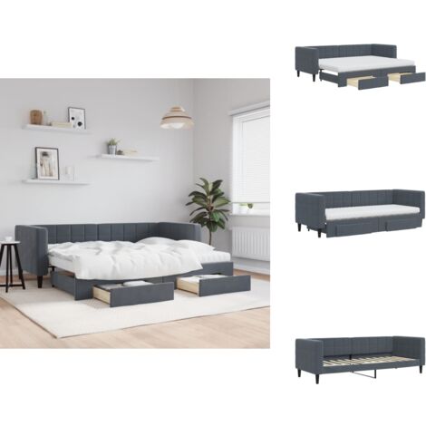 Tagesbett Ausziehbar mit Schubladen Dunkelgrau 80x200 cm Samt - Ausziehbares Tagesbett - Ausziehbare Tagesbetten - Schlafbett - Gästebett