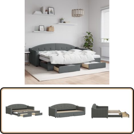 Tagesbett Ausziehbar mit Schubladen Dunkelgrau 80x200 cm Stoff - Sofa Bett - Schlafcouch - Gästebett - Tagesbett - Wohnzimmer Möbel