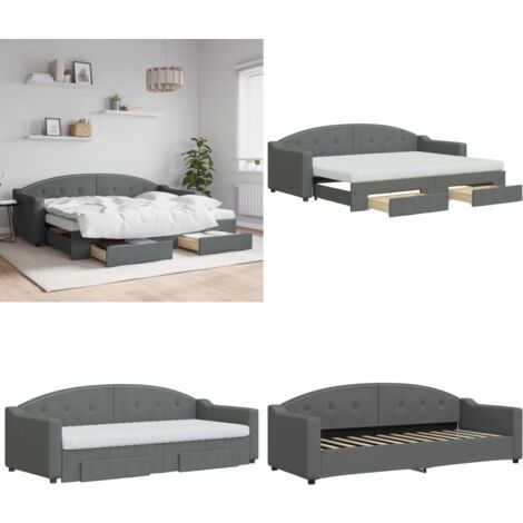 Tagesbett Ausziehbar mit Schubladen Dunkelgrau 80x200 cm Stoff - Sofa - Gästebett - Tagesbett - Schlafsofa - Doppelbett - Home & Living