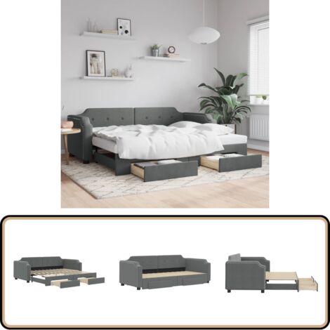 Tagesbett Ausziehbar mit Schubladen Dunkelgrau 80x200 cm Stoff - Sofa - Schlafcouch - Gästebett - Tagesbett - Wohnzimmermöbel