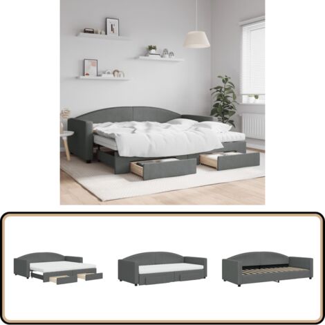 Tagesbett Ausziehbar mit Schubladen Dunkelgrau 90x200 cm Stoff - Schlafcouch - Gästebett - Ausziehbares Bett - Tagesbett - Wohnzimmermöbel