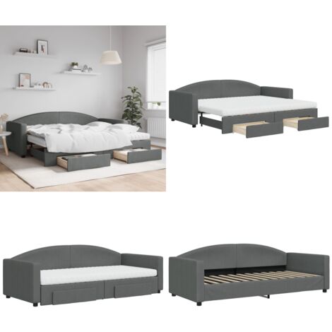 Tagesbett Ausziehbar mit Schubladen Dunkelgrau 90x200 cm Stoff - Schlafcouch - Gästebett - Ausziehbares Bett - Tagesbett - Wohnzimmermöbel - Home & Living