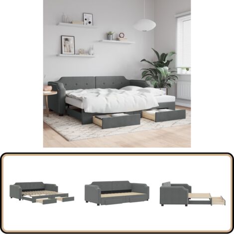 Tagesbett Ausziehbar mit Schubladen Dunkelgrau 90x200 cm Stoff - Sofa Bett - Schlafcouch - Gästebett - Tagesbett - Wohnzimmer Möbel