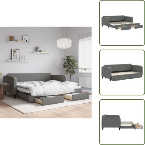 Tagesbett Ausziehbar mit Schubladen Dunkelgrau 90x200 cm Stoff - Sofa Bett - Schlafcouch - Gästebett - Tagesbett - Wohnzimmer Möbel