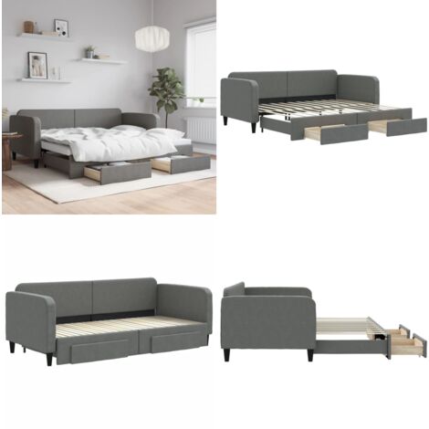 Tagesbett Ausziehbar mit Schubladen Dunkelgrau 90x200 cm Stoff - Sofa Bett - Schlafcouch - Gästebett - Tagesbett - Wohnzimmer Möbel - Home & Living