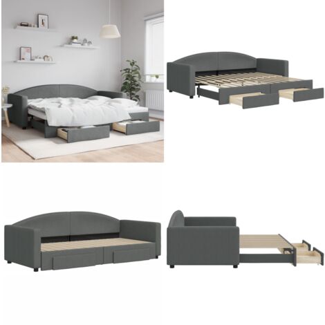 Tagesbett Ausziehbar mit Schubladen Dunkelgrau 90x200 cm Stoff - Sofa - Gästebett - Tagesbett - Schlafsofa - Doppelbett - Home & Living
