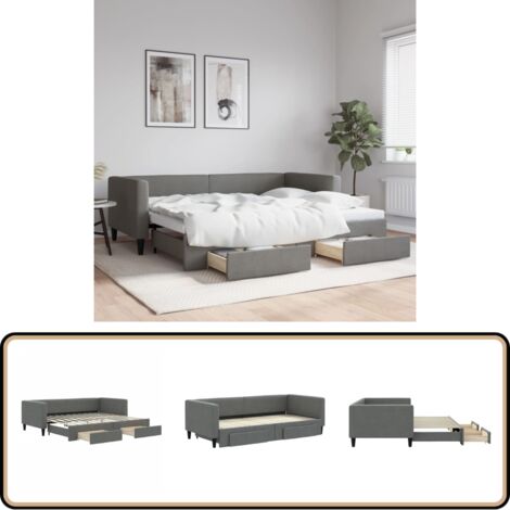 Tagesbett Ausziehbar mit Schubladen Dunkelgrau 90x200 cm Stoff - Sofa - Schlafcouch - Gästebett - Tagesbett - Wohnzimmermöbel