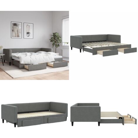 Tagesbett Ausziehbar mit Schubladen Dunkelgrau 90x200 cm Stoff - Sofa - Schlafcouch - Gästebett - Tagesbett - Wohnzimmermöbel - Home & Living