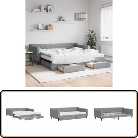 Tagesbett Ausziehbar mit Schubladen Hellgrau 100x200 cm Stoff - Schlafsofa - Gästebett - Doppelbett - Tagesbett - Wohnzimmermöbel