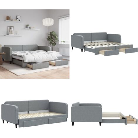 Tagesbett Ausziehbar mit Schubladen Hellgrau 100x200 cm Stoff - Schlafsofa - Sofa-Bett