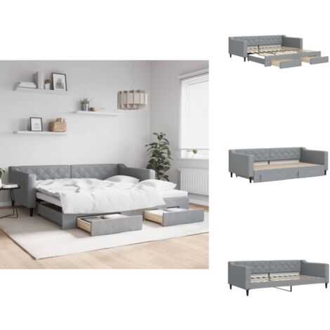 Tagesbett Ausziehbar mit Schubladen Hellgrau 100x200 cm Stoff - Sofa Bett - Schlafcouch - Gästebett - Tagesbett - Wohnzimmer Möbel
