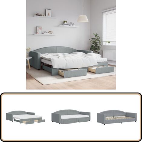 Tagesbett Ausziehbar mit Schubladen Hellgrau 100x200 cm Stoff - Sofa - Tagesbett - Gästebett - Schlafsofa - Doppelbett