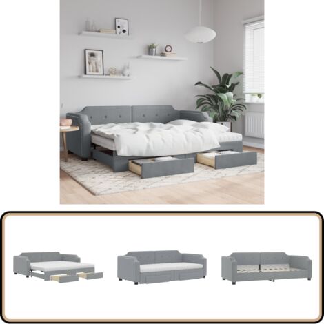 Tagesbett Ausziehbar mit Schubladen Hellgrau 80x200 cm Stoff - Sofa - Gästebett - Schlafsofa - Tagesbett - Bett