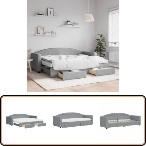 Tagesbett Ausziehbar mit Schubladen Hellgrau 80x200 cm Stoff - Sofa - Schlafcouch - Gästebett - Tagesbett - Wohnzimmermöbel