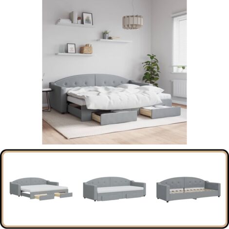Tagesbett Ausziehbar mit Schubladen Hellgrau 80x200 cm Stoff - Sofa - Schlafsofa - Gästebett - Tagesbett - Doppelbett