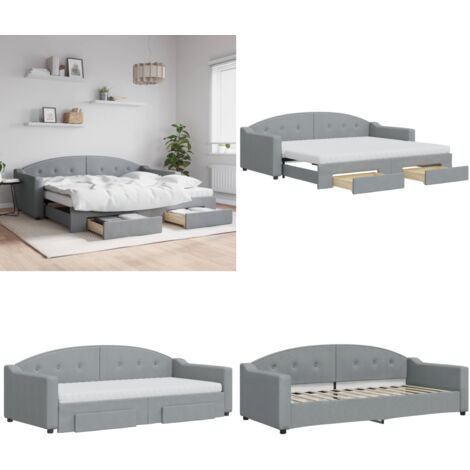 Tagesbett Ausziehbar mit Schubladen Hellgrau 90x200 cm Stoff - Schlafcouch - Sofa Bett - Gästebett - Tagesbett - Raumsparer - Home & Living