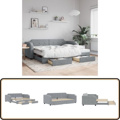 Tagesbett Ausziehbar mit Schubladen Hellgrau 90x200 cm Stoff - Sofa - Schlafcouch - Gästebett - Tagesbett - Wohnzimmermöbel