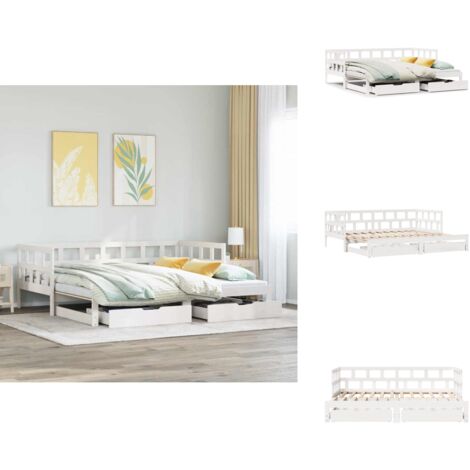 Tagesbett Ausziehbar mit Schubladen ohne Matratze Weiß 90x200cm - Ausziehbares Tagesbett - Ausziehbare Tagesbetten - Schlafsofa - Tagesbett