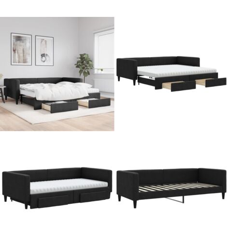 Tagesbett Ausziehbar mit Schubladen Schwarz 100x200 cm Stoff - Schlafsofa - Doppelbett