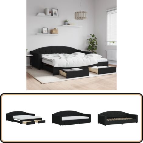Tagesbett Ausziehbar mit Schubladen Schwarz 100x200 cm Stoff - Sofa - Schlafcouch - Gästebett - Tagesbett - Wohnzimmermöbel