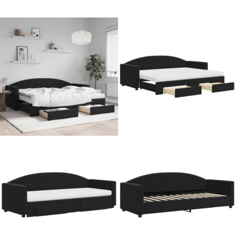 Tagesbett Ausziehbar mit Schubladen Schwarz 80x200 cm Samt - Schlafsofa - Doppelbett - Gästebett - Tagesbett - Wohnzimmer - Home & Living