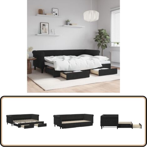 Tagesbett Ausziehbar mit Schubladen Schwarz 80x200 cm Samt - Sofa - Schlafcouch - Gästebett - Tagesbett - Wohnzimmermöbel