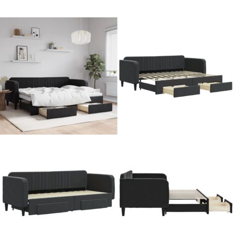 Tagesbett Ausziehbar mit Schubladen Schwarz 80x200 cm Samt - Sofa - Schlafcouch - Gästebett - Tagesbett - Wohnzimmermöbel - Home & Living