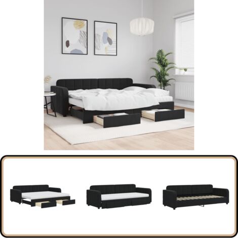 Tagesbett Ausziehbar mit Schubladen Schwarz 80x200 cm Samt - Sofa - Schlafsofa - Gästebett - Tagesbett - Doppelbett