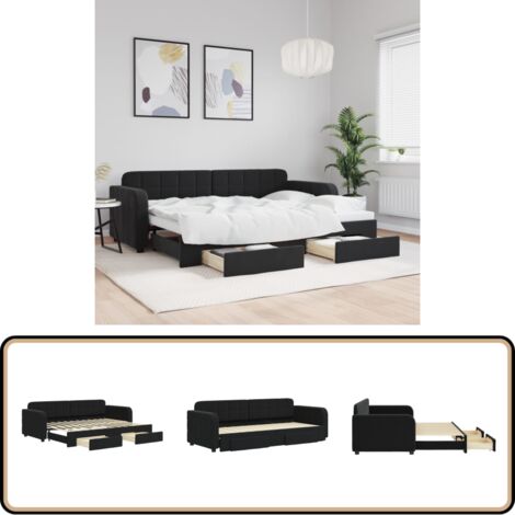 Tagesbett Ausziehbar mit Schubladen Schwarz 80x200 cm Samt - Sofa - Schlafsofa - Gästebett - Tagesbett - Wohnzimmer