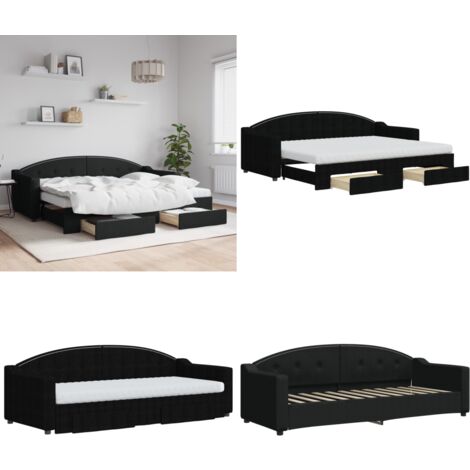Tagesbett Ausziehbar mit Schubladen Schwarz 80x200 cm Stoff - Schlafcouch - Sofa Bett - Gästebett - Ausziehbares Bett - Tagesbett - Home & Living