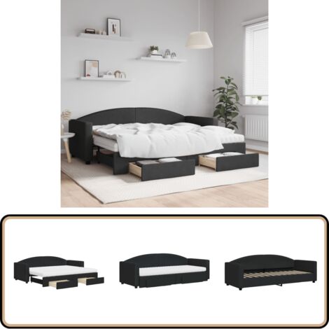 Tagesbett Ausziehbar mit Schubladen Schwarz 80x200 cm Stoff - Schlafsofa - Gästebett - Doppelbett - Tagesbett - Wohnzimmermöbel